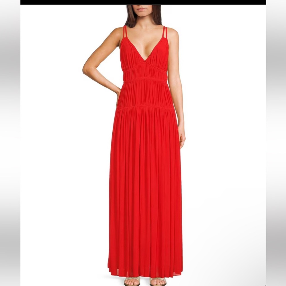 Mesh Sleeveless Deep V Neck Low Back Empire Waist Maxi Dress Sz S NWT